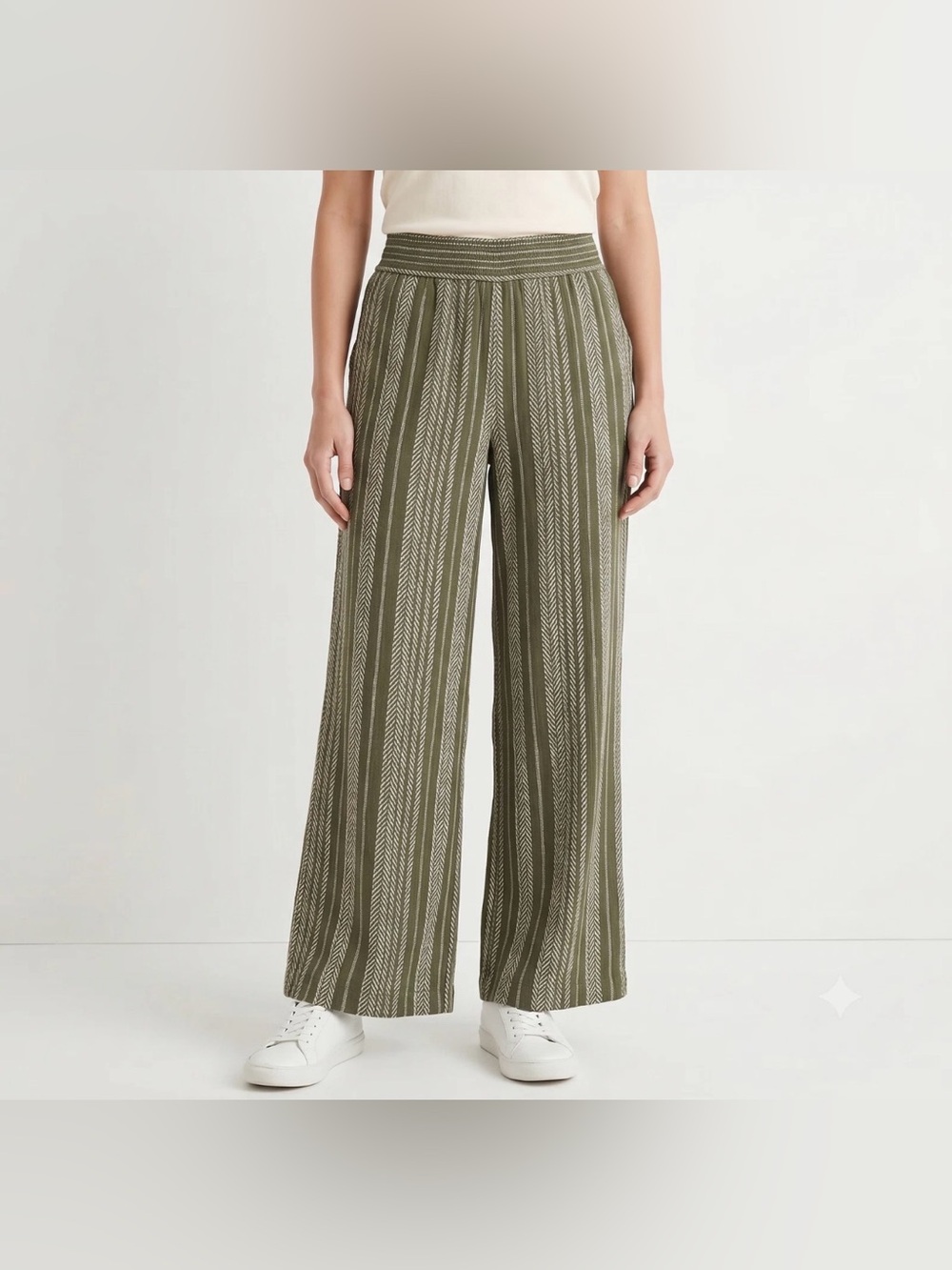 NWT Three Dots Olive Striped Wide Leg Knit Pants size XXL